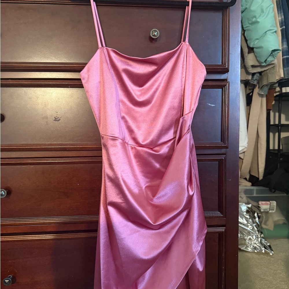 Windsor Pink Ruched Asymmetrical Slip Dress